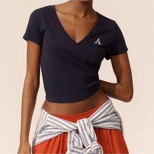Maeve Anthropologie Navy V-Neck Women's Tee